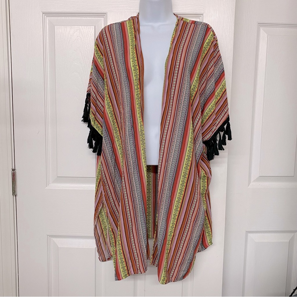 Wrangler Retro Tribal Southwestern Striped Duster Kimono Open Cardigan Sz M